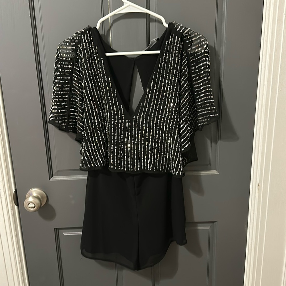 Black Romper With Sequin Flowy Top - image 1